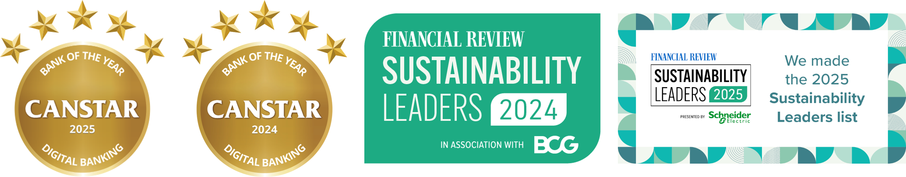 Canstar Digital Banking Australian Financial Review Sustainability award logos