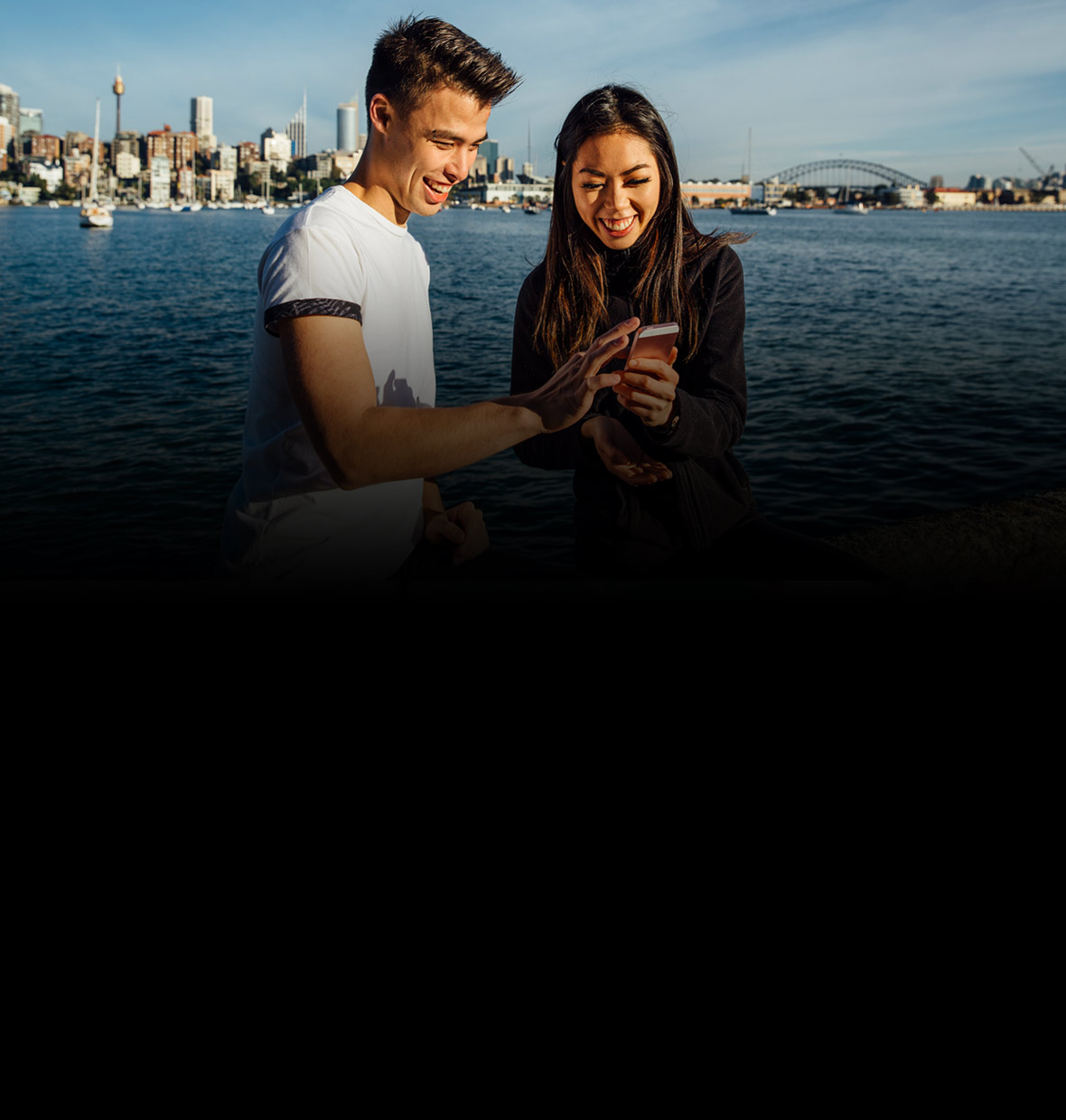 Young foreign students at Sydney Harbour