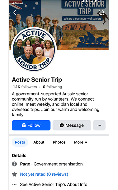 Facebook scam example: Active Senior Trip