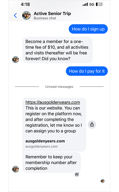 Facebook scam example: Active Senior Trip