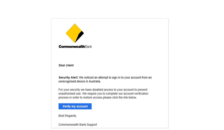 Scam example: Security alert email