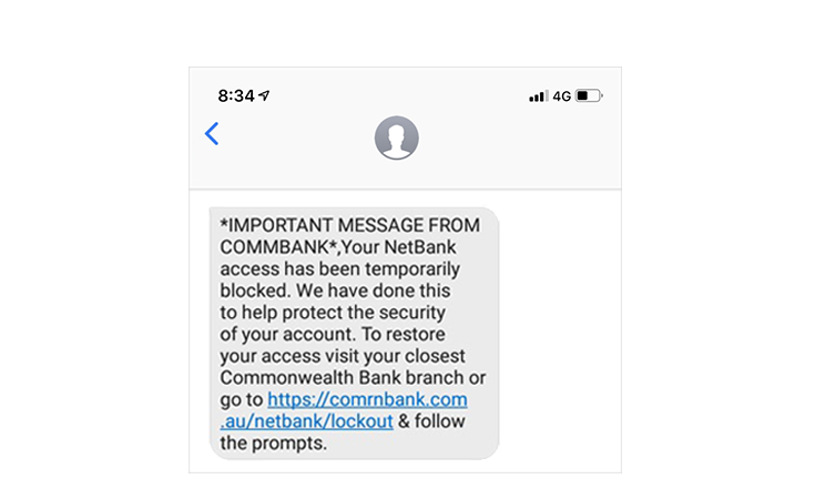 SMS scam example: Your NetBank access has been temporarily blocked.