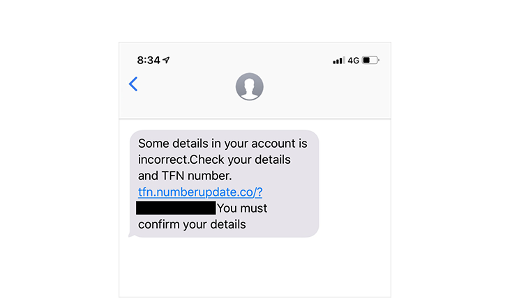 SMS scam example: Check your TFN