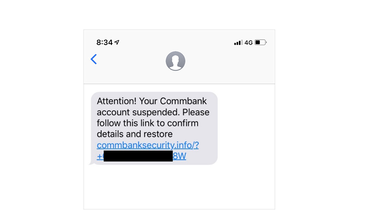 Attention! CommBank account suspended SMS