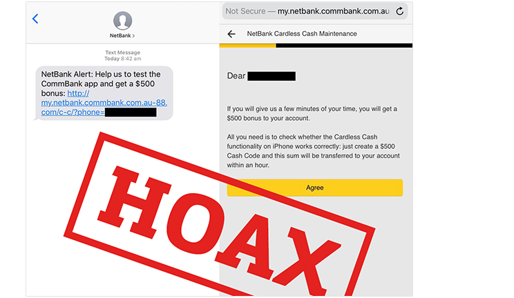 Screenshot of CommBank phishing email 121119
