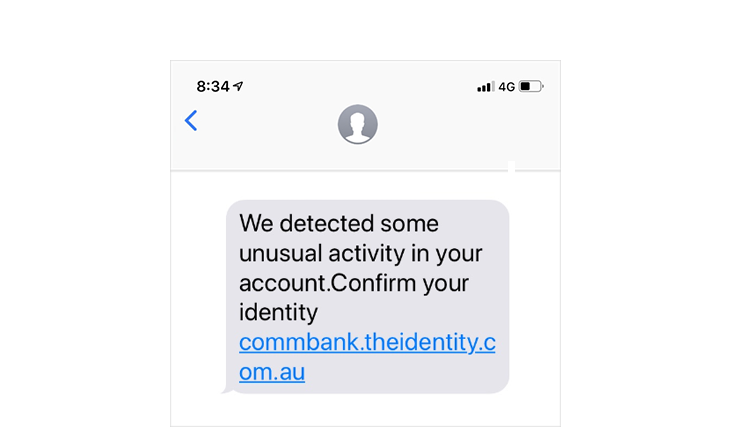 Screenshot of confirm your identity SMS phish