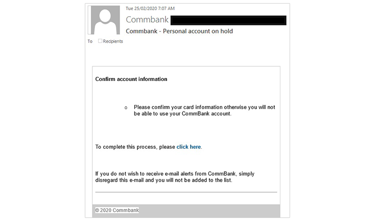 Phishing email - "Personal account on hold..."
