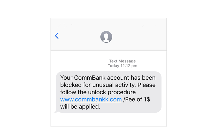 Phishing SMS hoax message