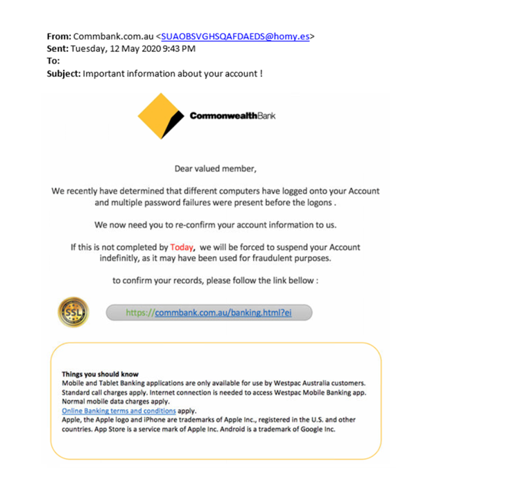 Account information confirmation scam - example 2