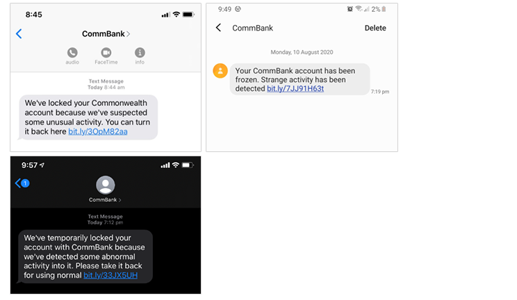 Scam examples: 'account temporarely locked' messages