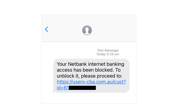 Screenshot of NetBank blocked smish