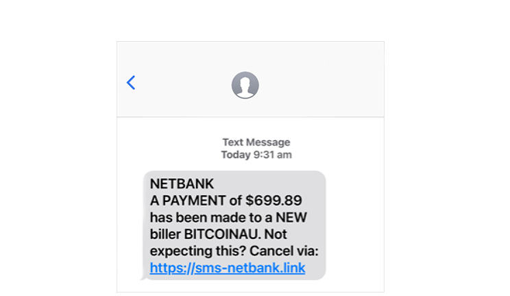 Screenshot of NetBank payment phishing message