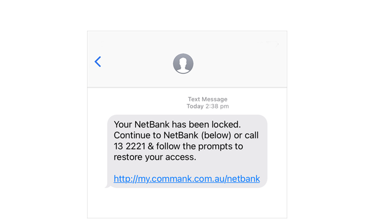 Screenshot of NetBank locked phishing message
