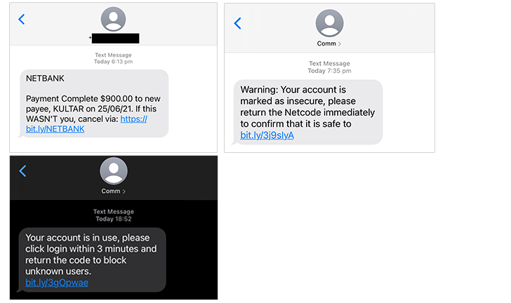 Scam SMS examples. Do not click on any links in text messages. 
