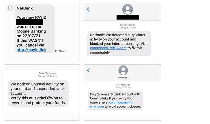 Scam SMS examples