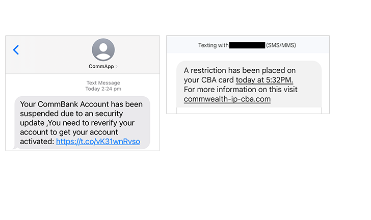 Scams: "Your CommBank account has been suspended"