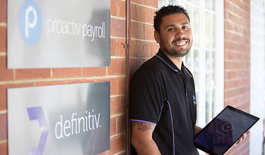 Proactive employee with tablet