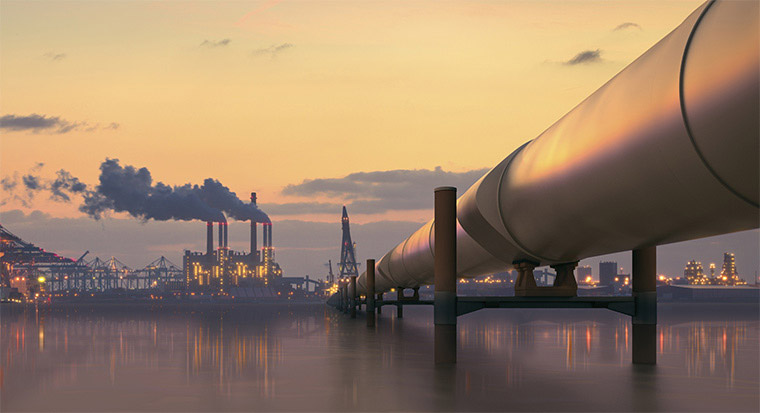 Industrial energy pipeline city skyline