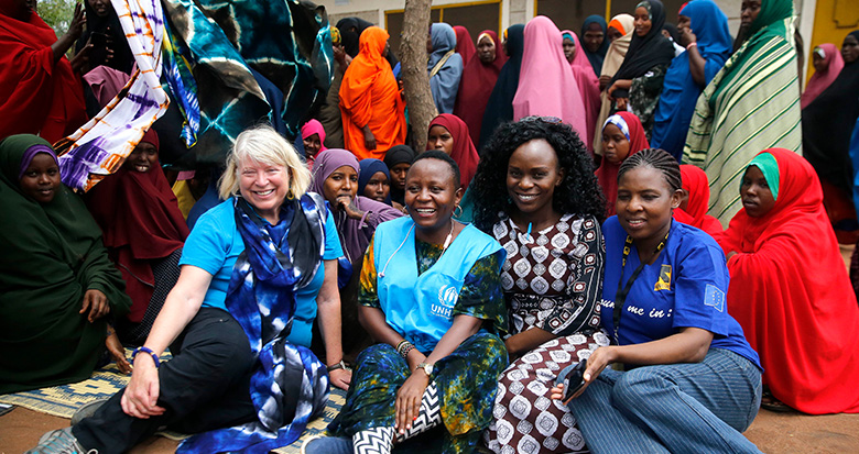 Naomi Steer with refugee women