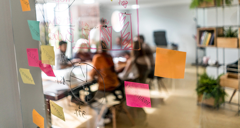 business ideas room with post-it-notes