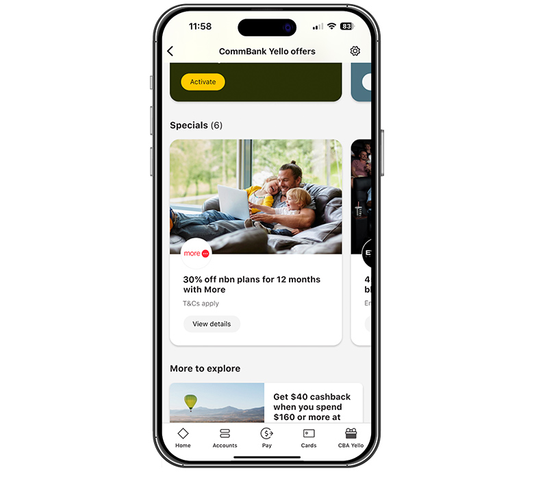 image of More NBN tile in CommBank app  