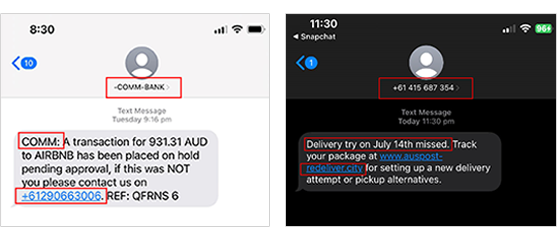 Scam text message examples